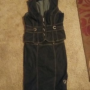 Dark denim vest and skirt set by Bisou Bisou